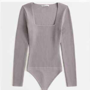 Abercrombie & Fitch Ottoman Squareneck Bodysuit Ribbed Mauve Long Sleeves XXS